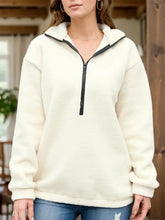 Cream turtleneck half zip long sleeve sweatshirt in fleece