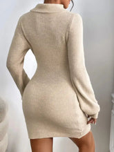 Cozy turtleneck ribbed knit sweater dress in soft beige