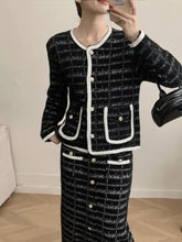 Black and white tweed jacket with cream trim and gold buttons, Tweed set