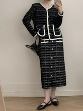 Black and white tweed jacket with contrast trim from Tweed Contrast Trim Jacket and Skirt Set
