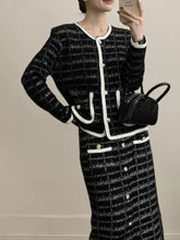 Black and white tweed contrast trim jacket from Tweed Contrast Trim Jacket and Skirt Set
