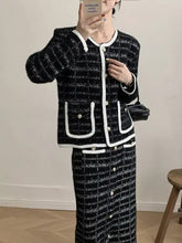 Black and white tweed contrast trim jacket from Tweed Contrast Trim Jacket and Skirt Set