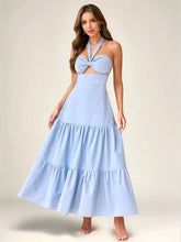Twist Front Cutout Tiered Maxi Dress Light Blue Woman Maxi Dress