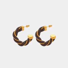 Twisted leather rope C-shaped hoop earrings with 18k gold-plated accents