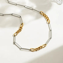 Two-tone 18k gold-plated stainless steel chain link necklace with geometric links