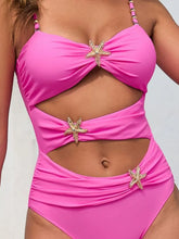 Two-Tone Blue Starfish Accented One-Piece Swimsuit