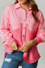 Two Tone Button Up Drop Shoulder Shacket Blush Pink Woman Outerwear
