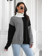 Two Tone Color Block Turtleneck Sweater Moderate Sleeve Length Acrylic