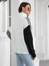Two Tone Color Block Turtleneck Sweater Moderate Sleeve Length Acrylic
