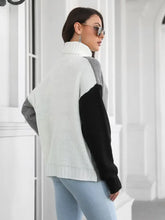 Two Tone Color Block Turtleneck Sweater Moderate Sleeve Length Acrylic Sweater Pullovers