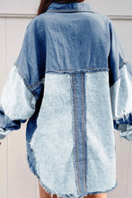 Two-Tone Denim Patchwork Jacket with Raw Hem and Fringe