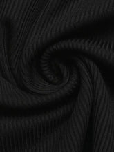 Black ribbed knit fabric with textured stretch for two tone long sleeve bodysuit showcasing the front side