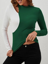 Two-Tone Long Sleeve Turtleneck Top for Women