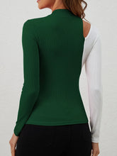 Two-Tone Long Sleeve Turtleneck Top for Women