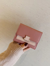 Two-Tone Mini PU Leather Wallet with Clasp Dusty Pink One Size