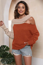 Two Tone Off Shoulder Sweater with Regular Sleeve Length Sweater Pullovers