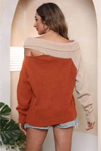 Two Tone Off Shoulder Sweater with Regular Sleeve Length Sweater Pullovers