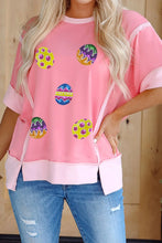 Two Tone Pink Easter Egg Sequin Short Sleeve T Shirt for Women