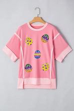Two Tone Pink Easter Egg Sequin Short Sleeve T Shirt for Women Woman T Shirts