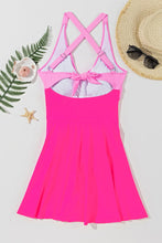 Pink Two Tone Swim Dress with Criss Cross Straps