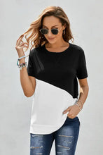 Black and white color-block round neck tee with short sleeves