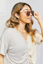 Two-Tone Ruched Drawstring Top with Round Brown Sunglasses Set Sunglasses