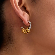 Two-tone stainless steel 18k gold-plated hoop earrings with dangling rings