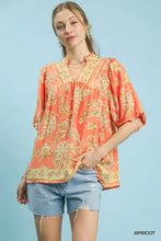 Umgee apricot floral boho blouse in apricot with paisley print and ruffled sleeves for a stylish casual look