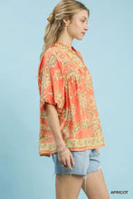 Umgee apricot floral boho blouse with paisley print and ruffled sleeves in apricot color for casual wear