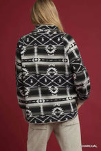 Umgee aztec print sherpa pullover fleece jacket in black and white with oversized fit and geometric tribal design