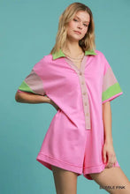 Umgee romper features bubble pink design with contrast trim, machine wash cold