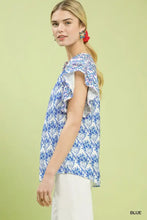 Blue floral print blouse with double frill sleeves by umgee featuring ruffled details for a feminine look