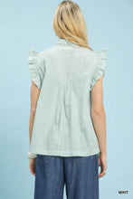 Mint-colored striped umgee embroidered ruffle sleeve blouse with delicate cap sleeves for casual wear