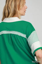 Umgee french terry collared romper in kelly green with white collar