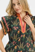 Black mix floral print blouse with orange and pink contrast trim details from Umgee for stylish casual wear