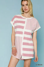 Pink and white Umgee mixed striped short sleeve romper top