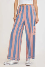 Umgee Peace Sign Patch Striped Wide Leg Pants DUSTY BLUE Woman Pants