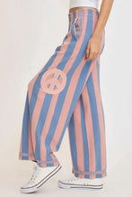 Umgee Peace Sign Patch Striped Wide Leg Pants Woman Pants