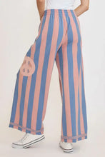 Umgee Peace Sign Patch Striped Wide Leg Pants Woman Pants