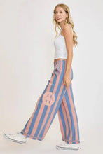 Umgee Peace Sign Patch Striped Wide Leg Pants Woman Pants