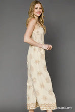 Cream and latte Umgee smocked bodice maxi dress with gold floral embroidery