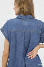 Blue denim short-sleeved midi dress with collar and back seam detail by umgee stone washed denim midi dress