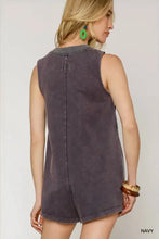 Umgee tie front sleeveless romper in navy denim with relaxed fit