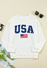 US Flag Corded Long Sleeve Sweatshirt Woman Sweatshirts