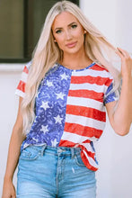 US Flag Round Neck Short Sleeve T-Shirt Woman T Shirts