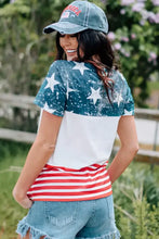 Women’s US Flag Round Neck Short Sleeve T-Shirt with Denim Shorts
