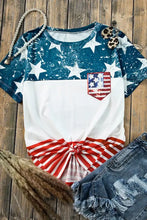 US Flag Round Neck Short Sleeve T-Shirt with Distressed Design