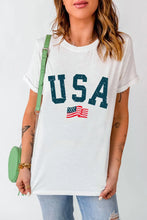 USA American Flag Graphic White T Shirt for Women