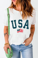 USA American Flag Graphic White T Shirt for Women
