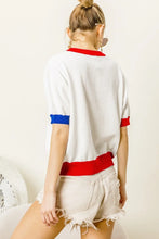 USA Metallic Letter Color Block Knit Top for Women